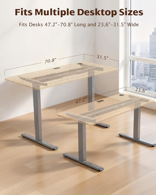 Dual Motor Electric Adjustable Standing for up to 70.8”X31.5” Table Tops, 225 Lbs Weight Capacity, Computer Desk for Home and Office (Grey Frame Only)