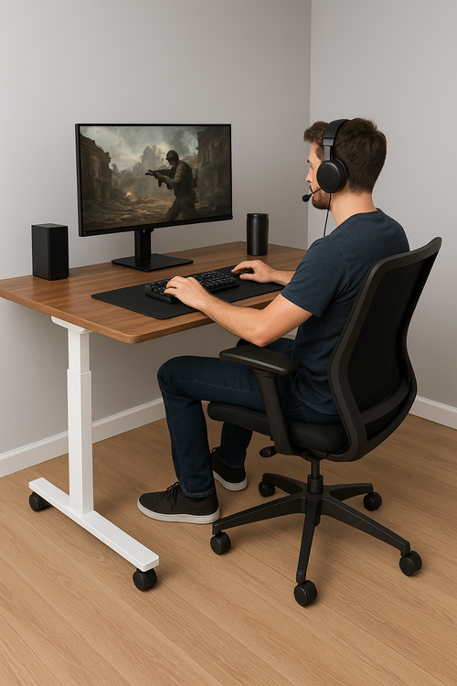 Crank Adjustable Height Rolling Standing Desk (White Frame/Natural Walnut Top, 60" Wide)