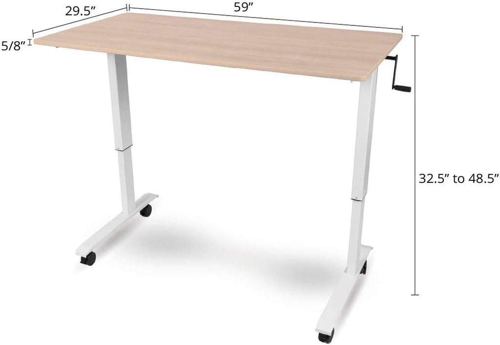 Crank Adjustable Height Rolling Standing Desk (White Frame/Natural Walnut Top, 60" Wide)